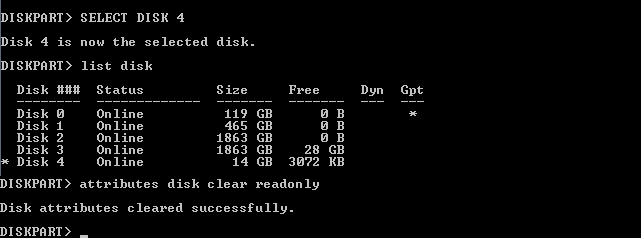 Diskpart utility window Diskpart utility window
